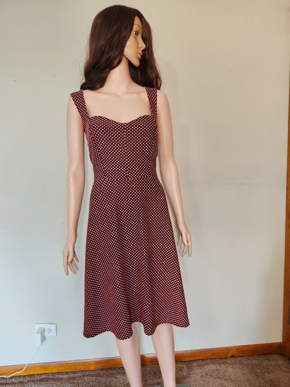 Torrid 0 Black Coral Polka Dot Fit & Flare Dress | Retro Pinup Rockabilly 12/14